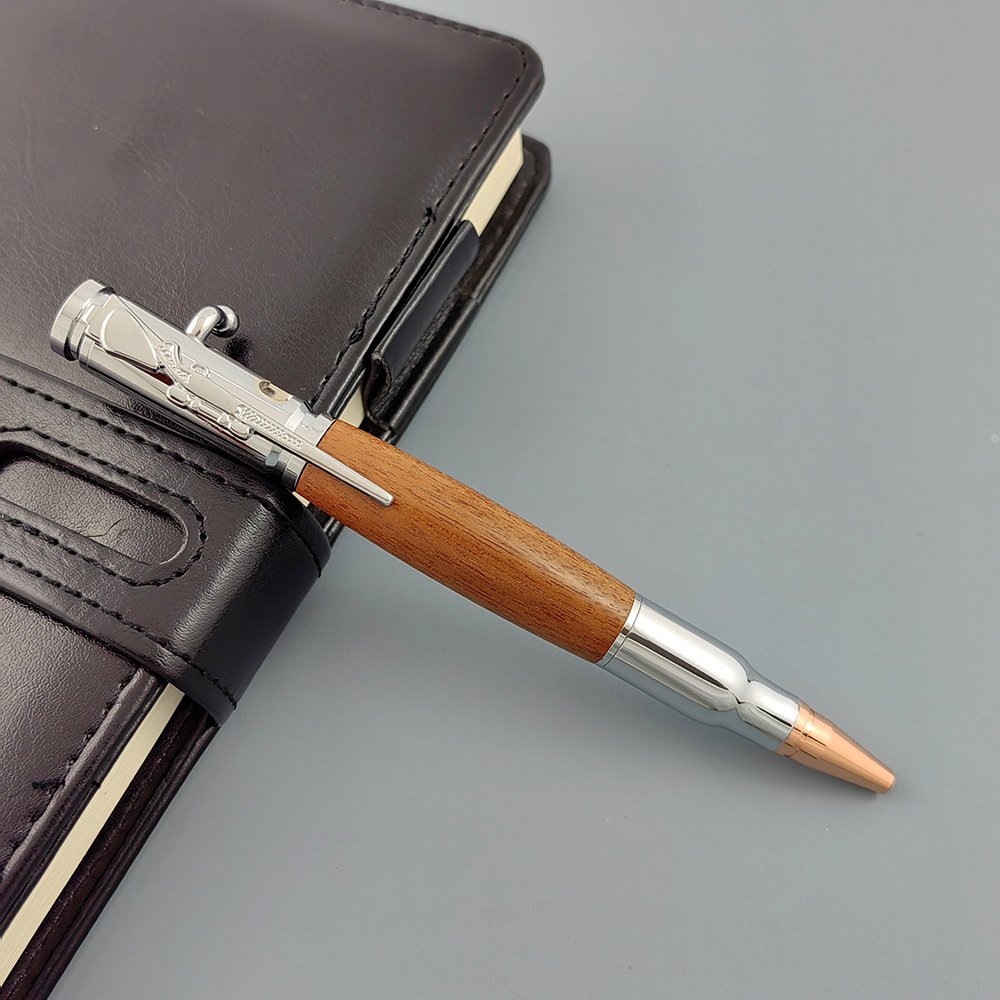 luxury Metal BallPoint Gun pen 30 Calibre Brass Bolt Action Ball Pen DIY Woodturning Pen Kits with Finished wooden barrel Gift