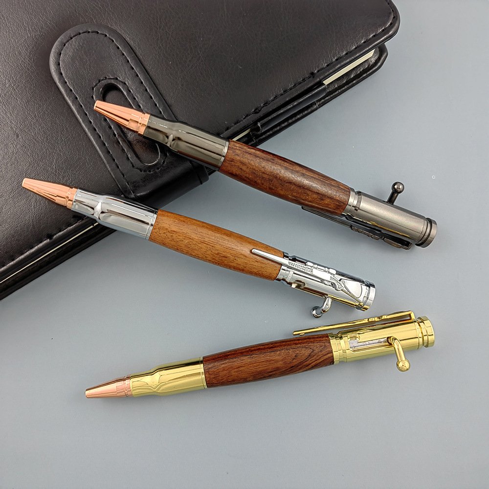 luxury Metal BallPoint Gun pen 30 Calibre Brass Bolt Action Ball Pen DIY Woodturning Pen Kits with Finished wooden barrel Gift