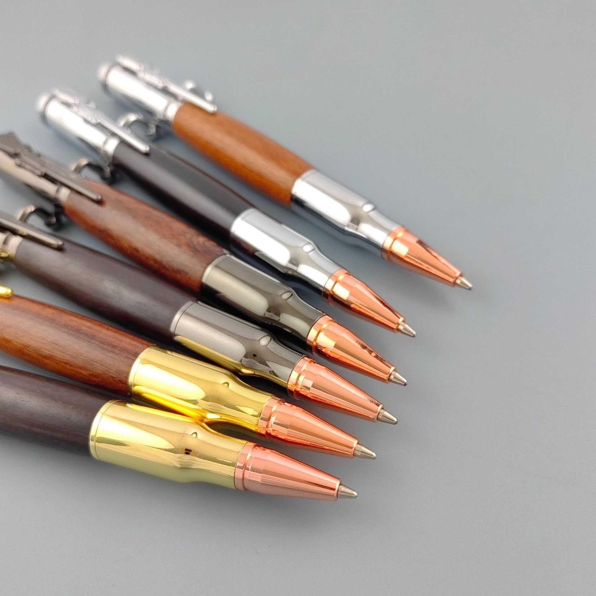 luxury Metal BallPoint Gun pen 30 Calibre Brass Bolt Action Ball Pen DIY Woodturning Pen Kits with Finished wooden barrel Gift