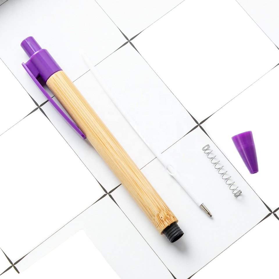 2024 Eco-Friendly Retractable Ballpoint Pens Wood Bamboo Custom Logo Promotional Caneta