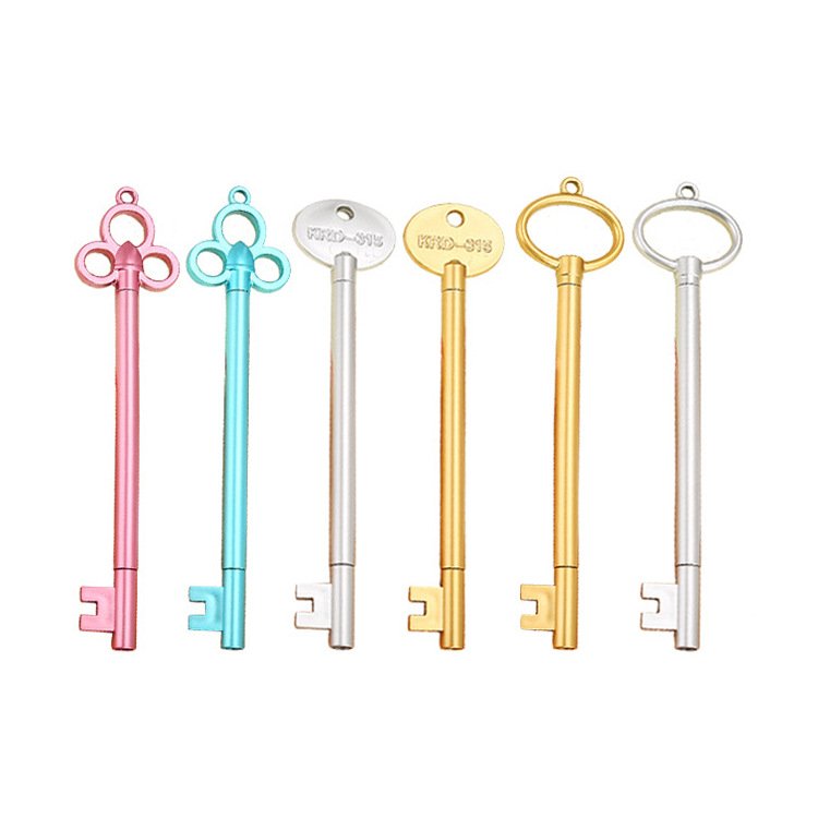 Retro Vintage Kawaii Ball Pen Cute Plastic Gel Ink Roller Key Shape Creative Novelty Business Promotional Pen Various Colors