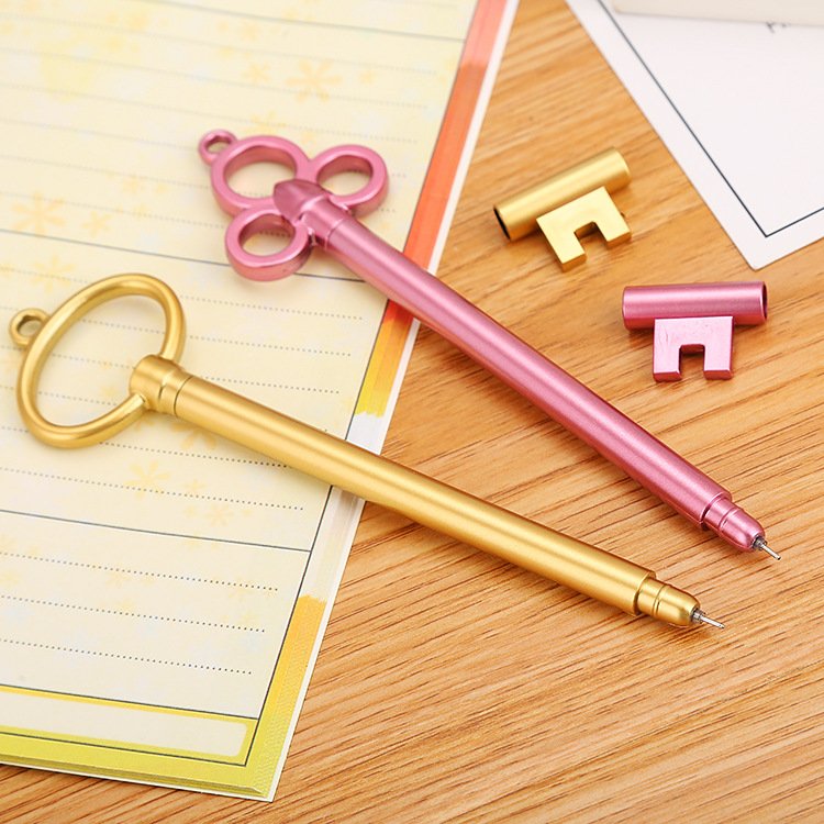 Retro Vintage Kawaii Ball Pen Cute Plastic Gel Ink Roller Key Shape Creative Novelty Business Promotional Pen Various Colors