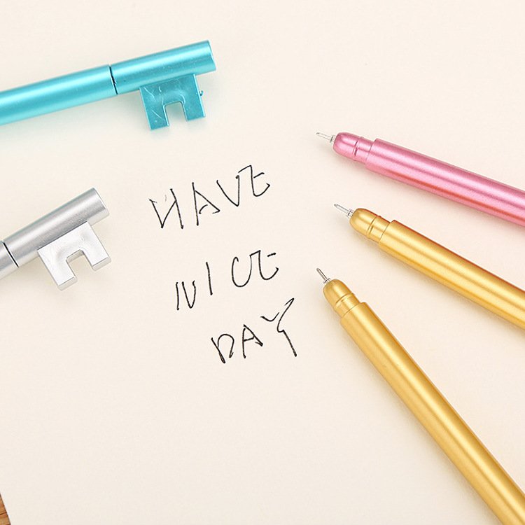 Retro Vintage Kawaii Ball Pen Cute Plastic Gel Ink Roller Key Shape Creative Novelty Business Promotional Pen Various Colors