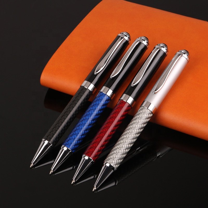 Heavy luxury logo customized metal ball pen carbon fiber pen