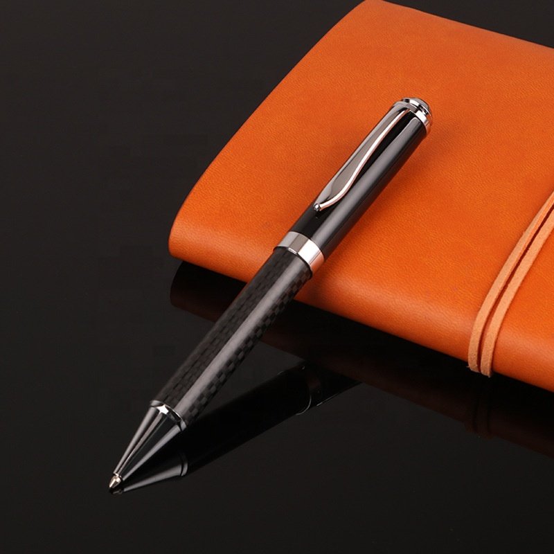 Heavy luxury logo customized metal ball pen carbon fiber pen