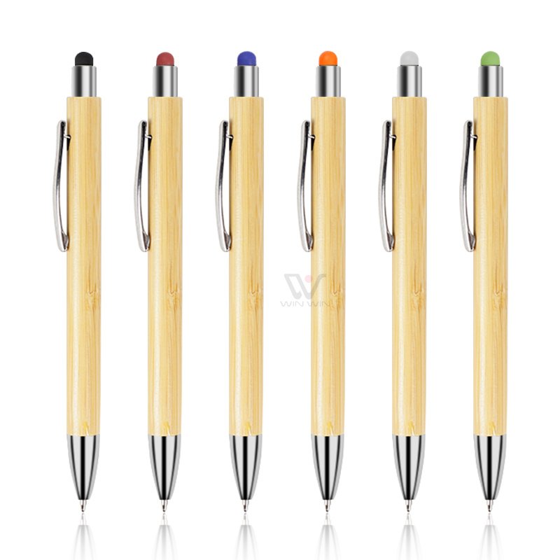 Retractable Ballpoint Pen with Stylus Tip 10 Bamboo Wooden Ball Point Pens 1.0mm Medium Point Black In Pen