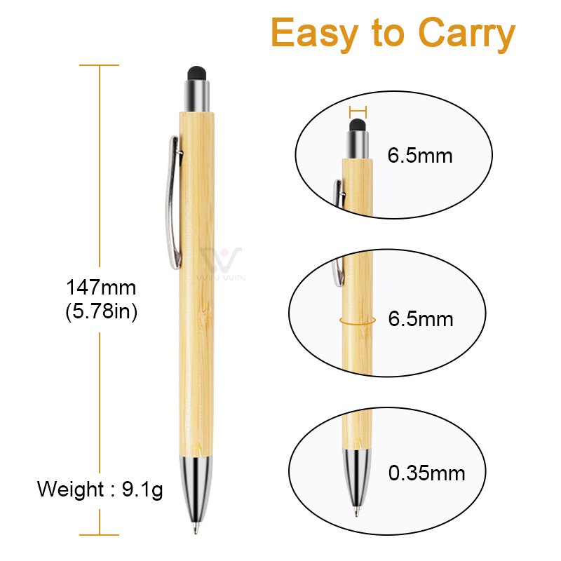 Retractable Ballpoint Pen with Stylus Tip 10 Bamboo Wooden Ball Point Pens 1.0mm Medium Point Black In Pen
