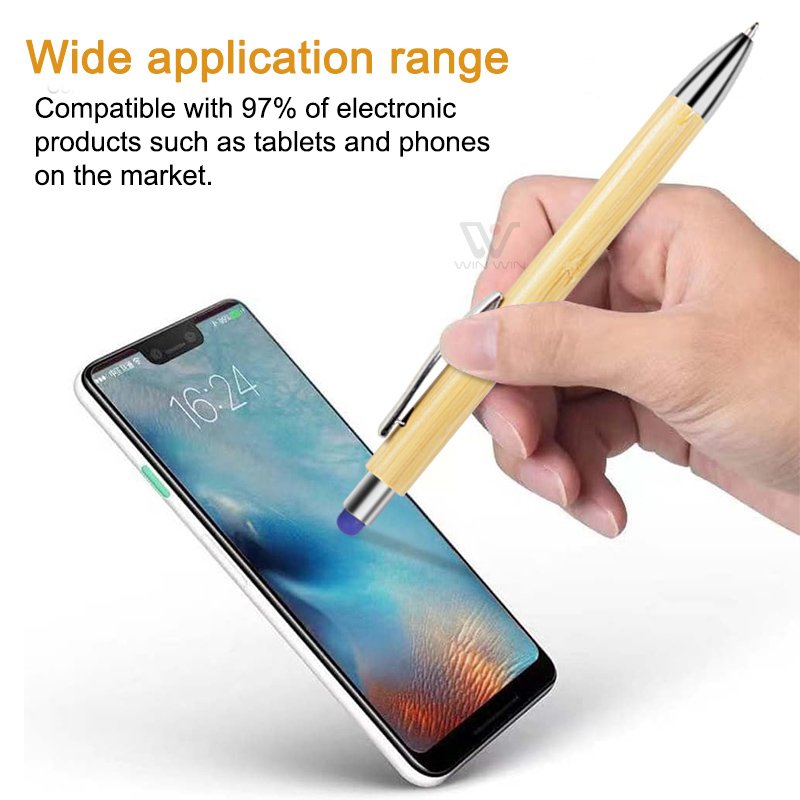 Retractable Ballpoint Pen with Stylus Tip 10 Bamboo Wooden Ball Point Pens 1.0mm Medium Point Black In Pen