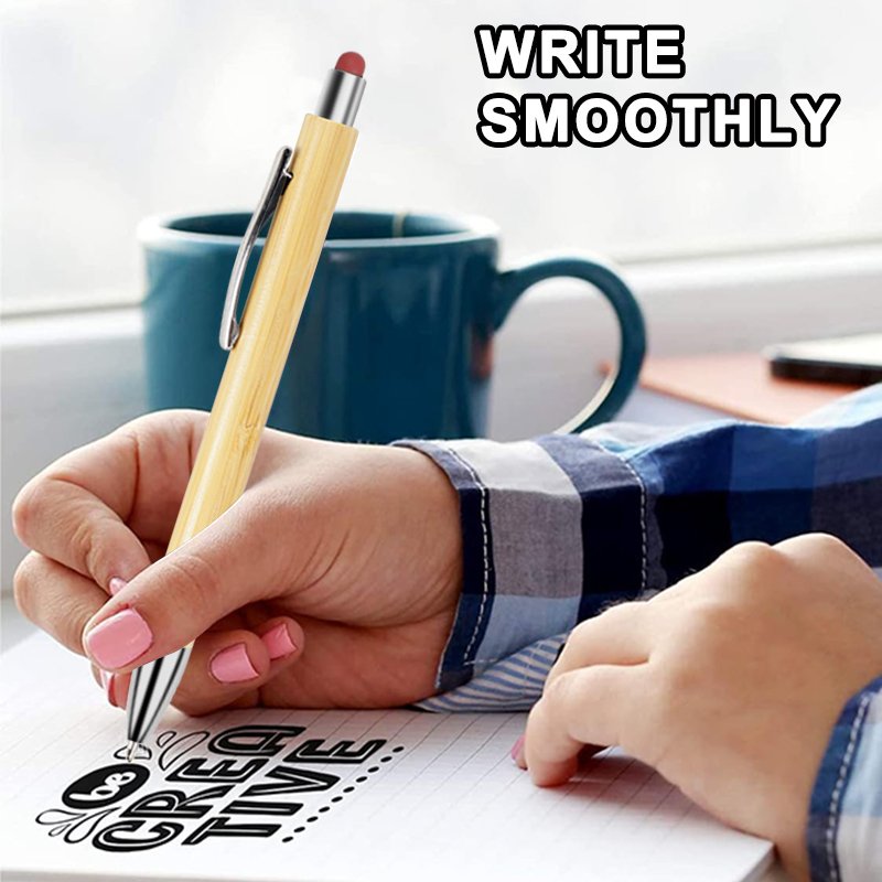 Retractable Ballpoint Pen with Stylus Tip 10 Bamboo Wooden Ball Point Pens 1.0mm Medium Point Black In Pen