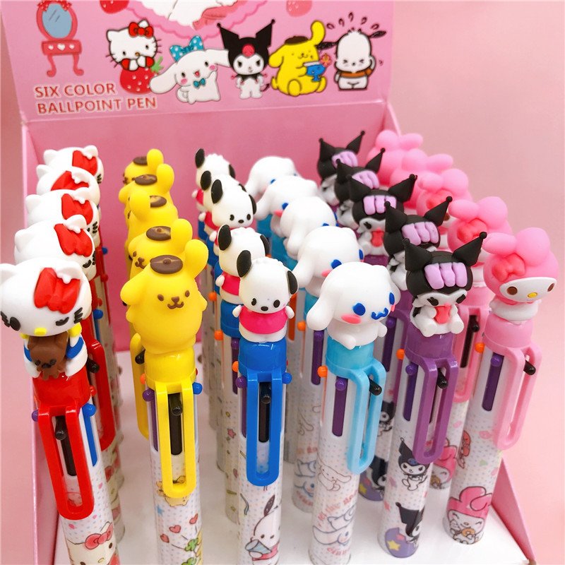 Hot sale School Stationery Kuromi plastic pen 6 colors KT melody Cute KT pace astronaut multi-color ballpoint pen 1012