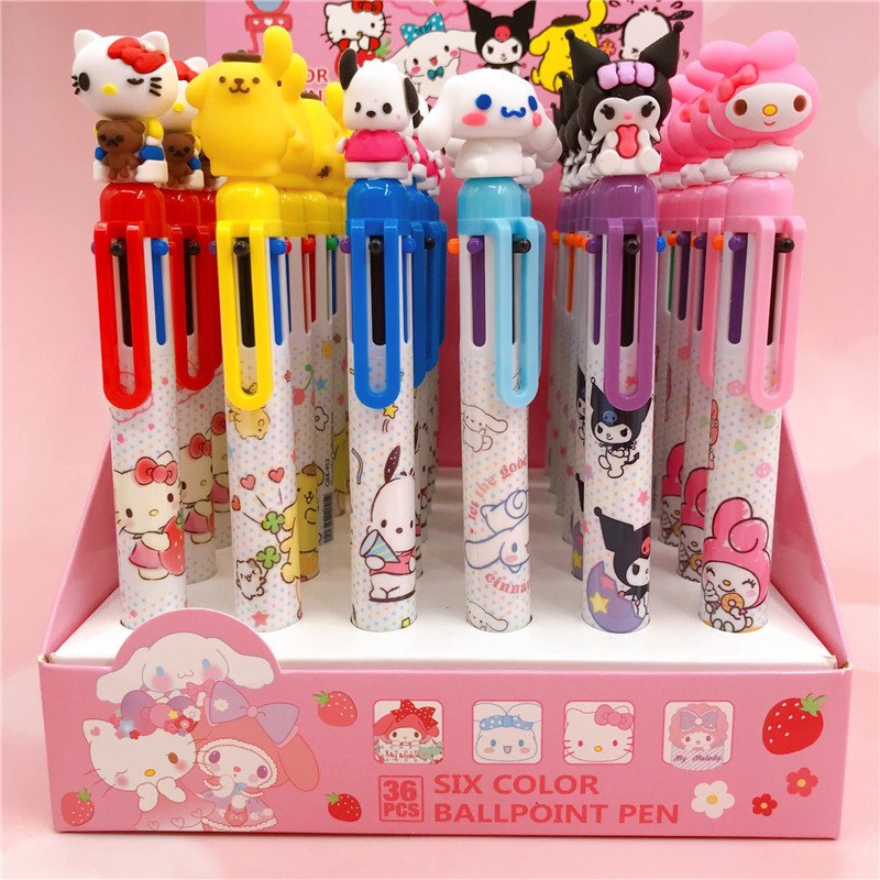 Hot sale School Stationery Kuromi plastic pen 6 colors KT melody Cute KT pace astronaut multi-color ballpoint pen 1012