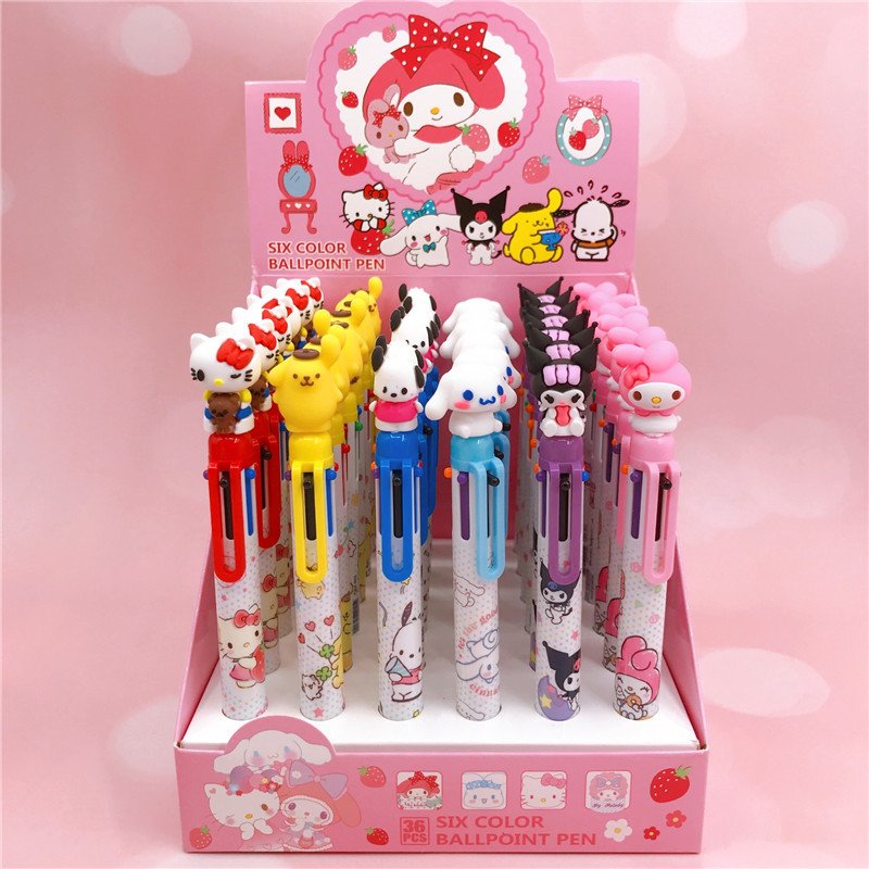 Hot sale School Stationery Kuromi plastic pen 6 colors KT melody Cute KT pace astronaut multi-color ballpoint pen 1012