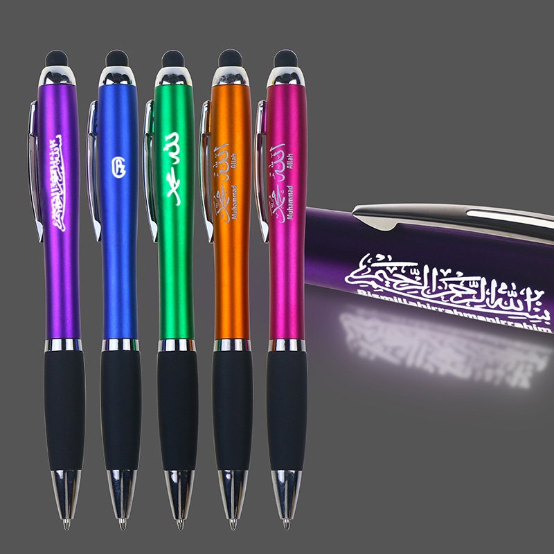 BECOL Hot Selling Advertising Ballpoint Pen Multi-function Led Light Up Pen Plastic Stylus Ball Pen with Custom Logo for Gifts