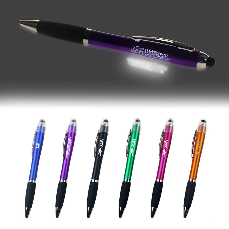 BECOL Hot Selling Advertising Ballpoint Pen Multi-function Led Light Up Pen Plastic Stylus Ball Pen with Custom Logo for Gifts