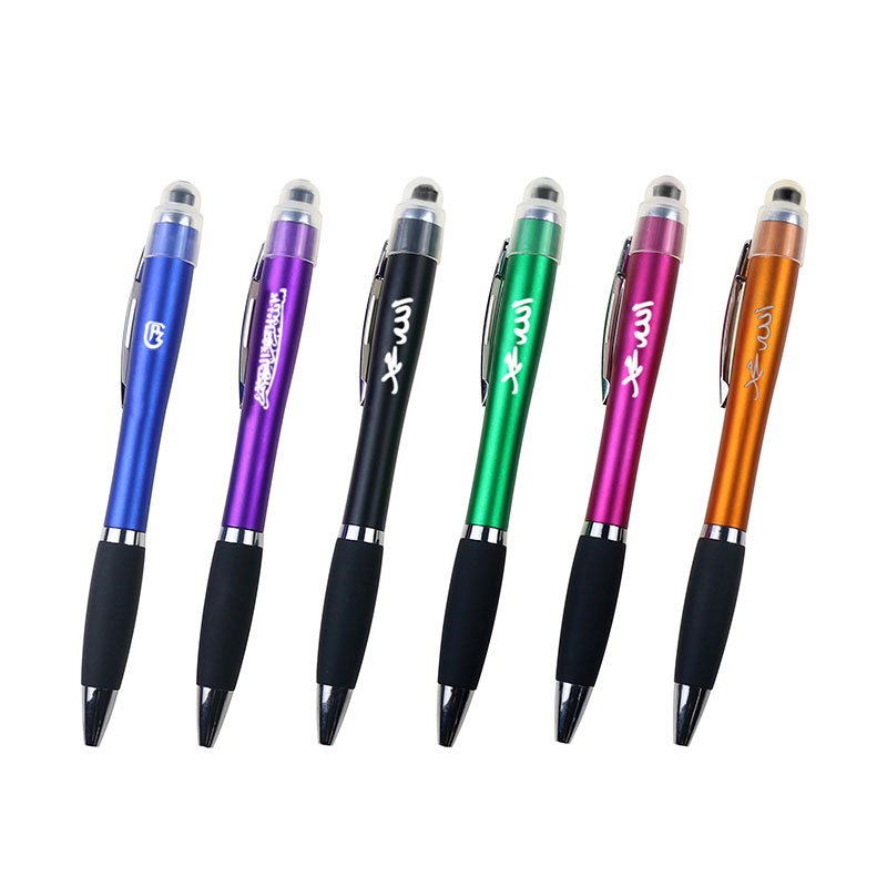 BECOL Hot Selling Advertising Ballpoint Pen Multi-function Led Light Up Pen Plastic Stylus Ball Pen with Custom Logo for Gifts
