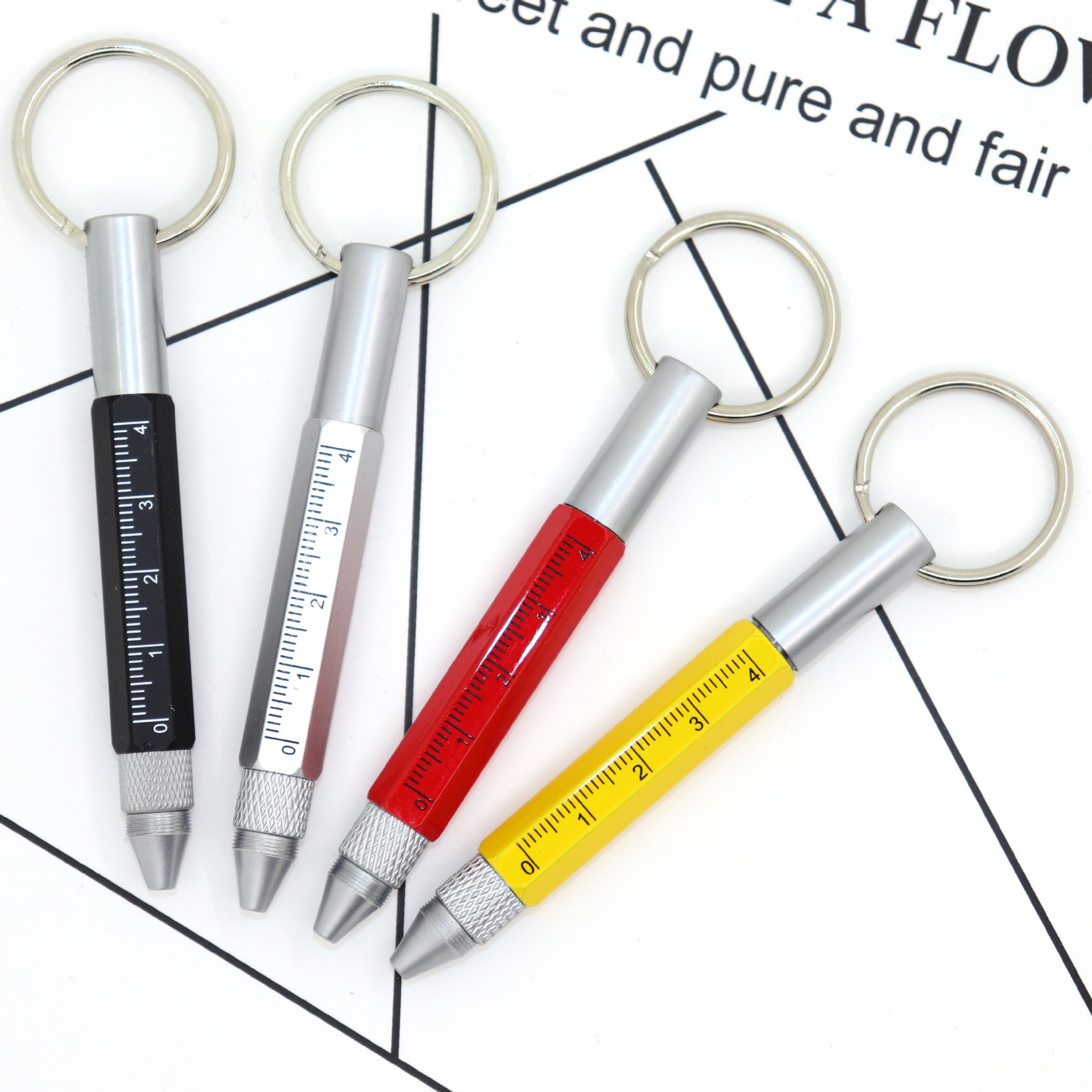 6 in 1 Outdoor High Quality Metal Custom logo Mini Ruler Screw Driver stylus touch pen keychain Tool Ball Pen With Screwdriver