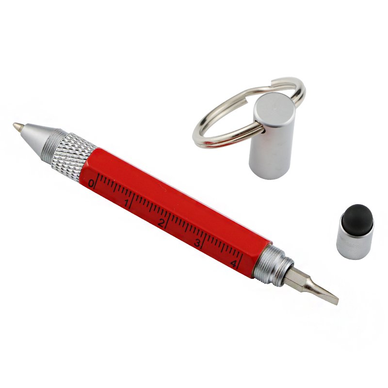 6 in 1 Outdoor High Quality Metal Custom logo Mini Ruler Screw Driver stylus touch pen keychain Tool Ball Pen With Screwdriver