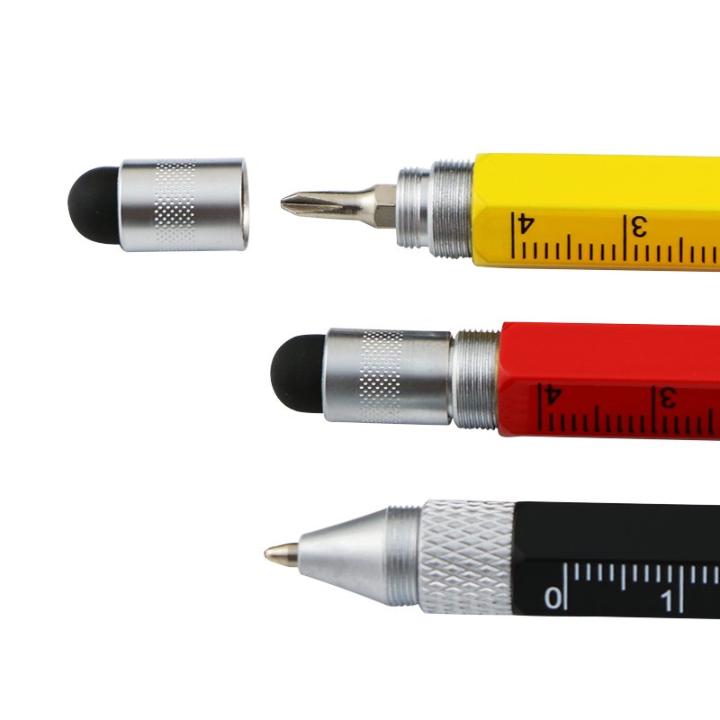 6 in 1 Outdoor High Quality Metal Custom logo Mini Ruler Screw Driver stylus touch pen keychain Tool Ball Pen With Screwdriver