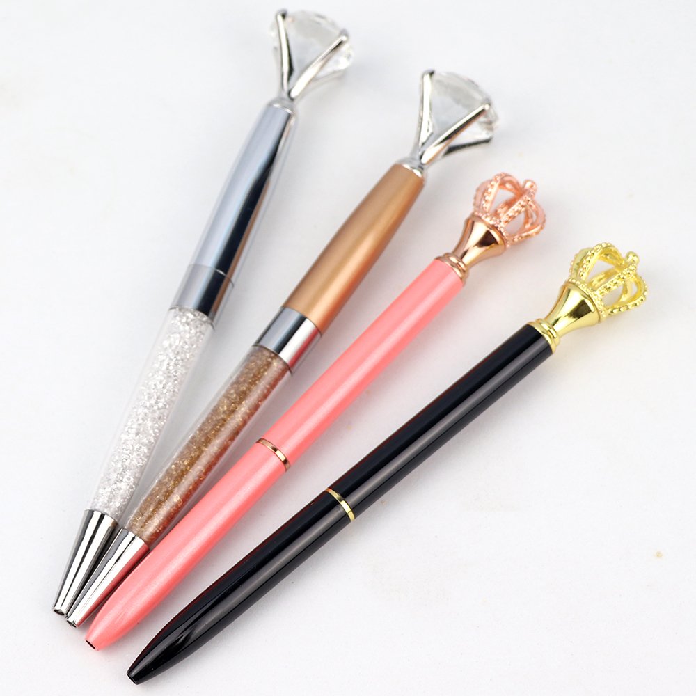 Promotion Custom Printed Logo Cute Crystal Ball Point Pens Diamond Luxury Plastic Souvenir Ballpoint Pen