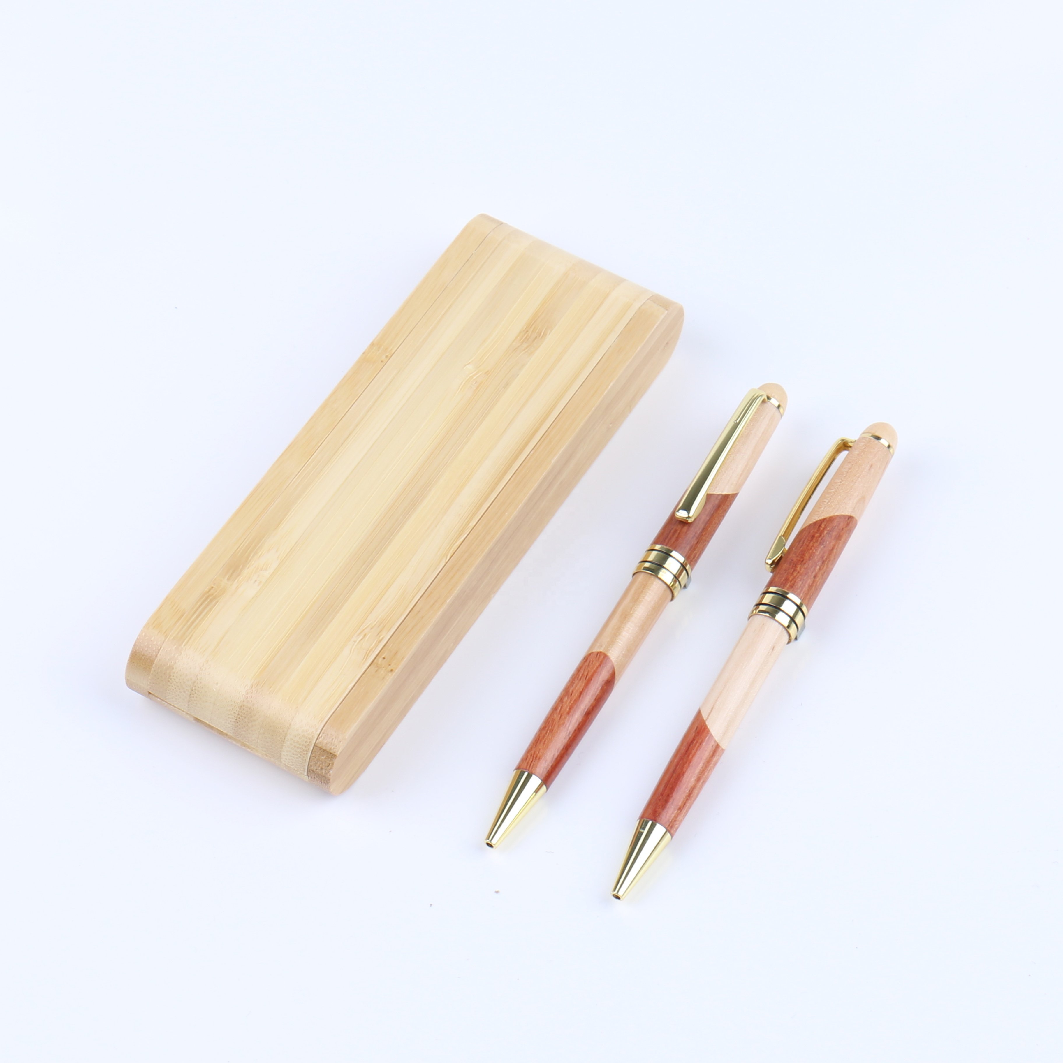 High Quality Luxury Gift Pen Set Customize Engraved Logo Wooden Pen with Wooden Box Eco Friendly Bamboo Ballpoint Pen Recycled