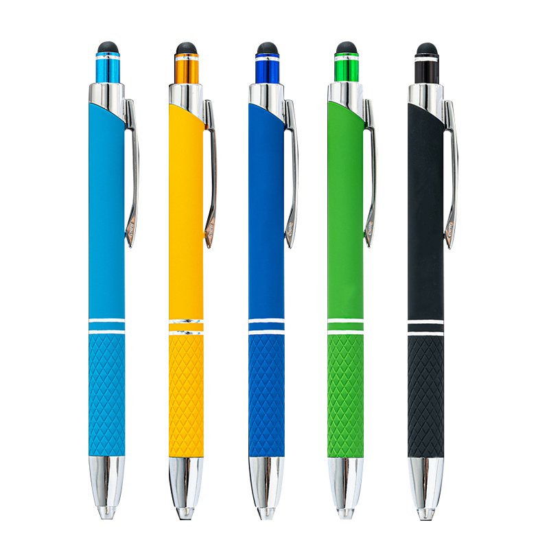 Wholesale 3 in 1 multifunctional touch screen ballpoint pen LED light printable logo metal light pen