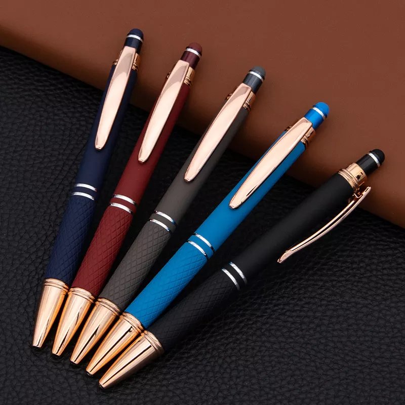 2024 New style aluminum body click metal ball pen for promotion metal press pen with stylus