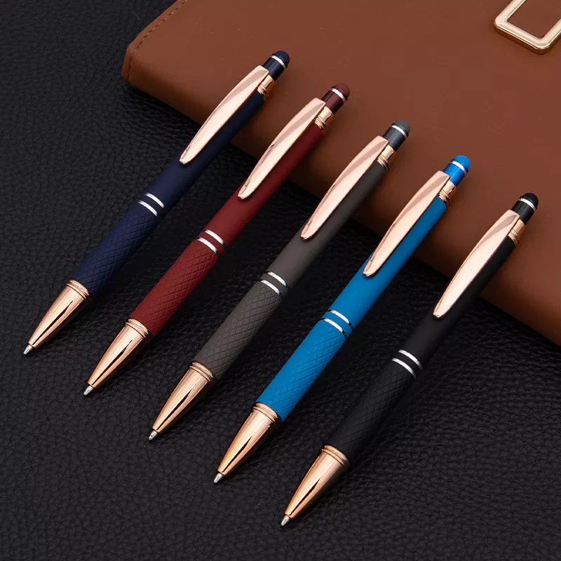 2024 New style aluminum body click metal ball pen for promotion metal press pen with stylus