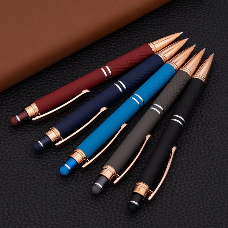 2024 New style aluminum body click metal ball pen for promotion metal press pen with stylus