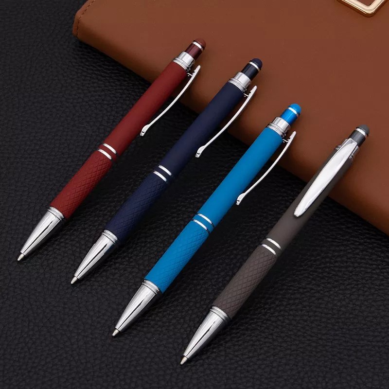 2024 New style aluminum body click metal ball pen for promotion metal press pen with stylus