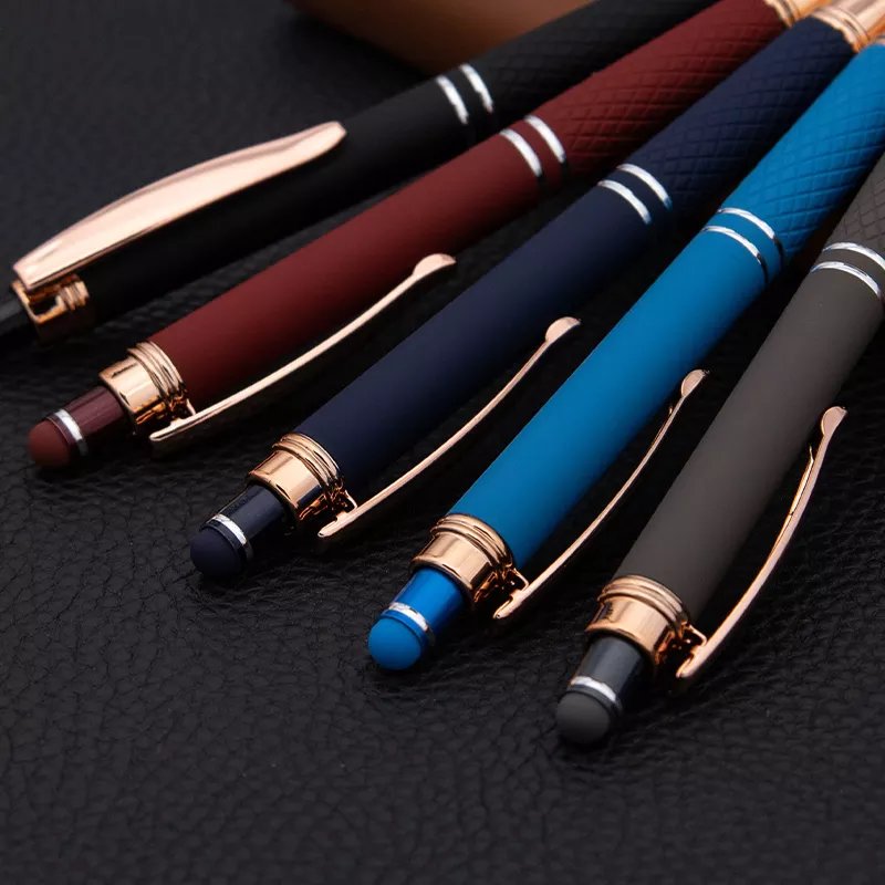 2024 New style aluminum body click metal ball pen for promotion metal press pen with stylus