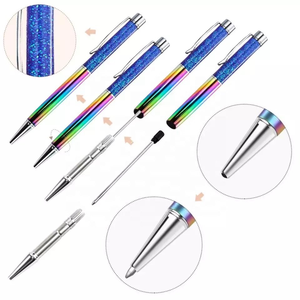 Quicksand Pen Crystal Ball Point Custom Logo Design Rose Gold Liquid Foil Metal Ball Floating Pen DIY Glitter Ballpoint Pens