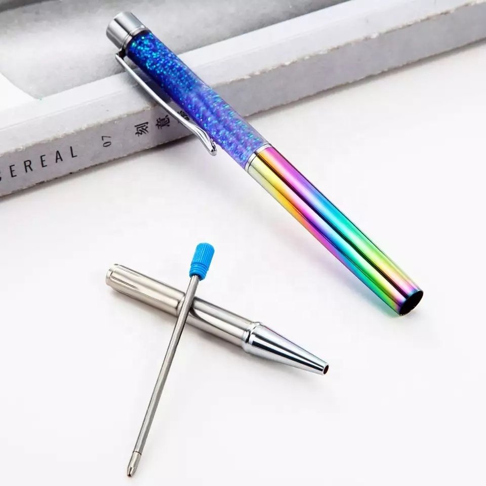 Quicksand Pen Crystal Ball Point Custom Logo Design Rose Gold Liquid Foil Metal Ball Floating Pen DIY Glitter Ballpoint Pens