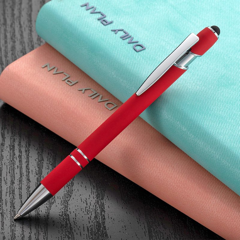 Popular Soft Touch Stylus Pen with Rubber Coating Touch Pen Aluminum Promotion Gift Metal Ball Pen