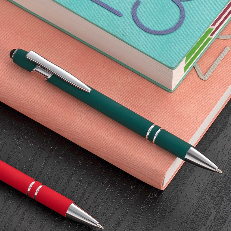 Popular Soft Touch Stylus Pen with Rubber Coating Touch Pen Aluminum Promotion Gift Metal Ball Pen