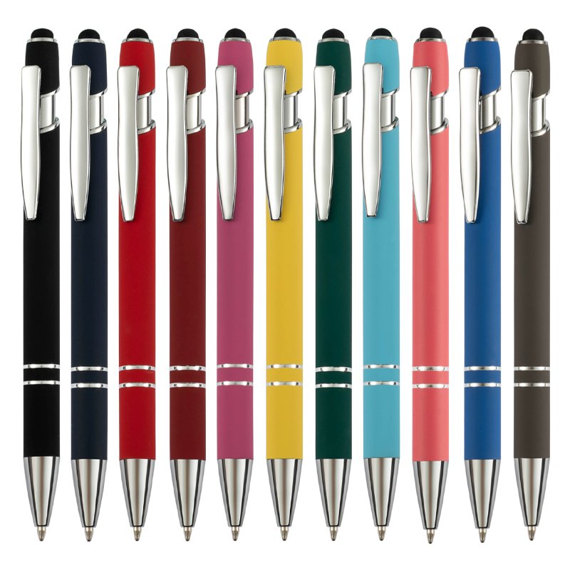 Popular Soft Touch Stylus Pen with Rubber Coating Touch Pen Aluminum Promotion Gift Metal Ball Pen