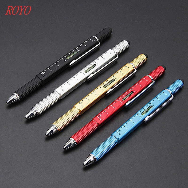 Promotional 5 In 1 Multifunction Tool Pen Screwdriver Level Touch Stylus Screen Pen Ballpoint Metal Pen With Custom Logo