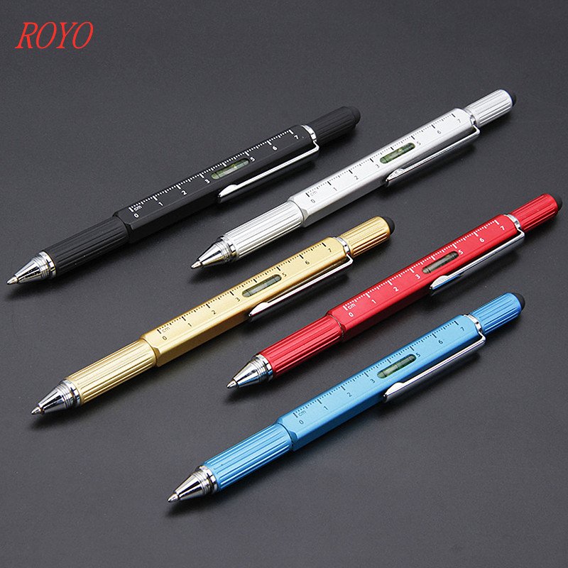 Promotional 5 In 1 Multifunction Tool Pen Screwdriver Level Touch Stylus Screen Pen Ballpoint Metal Pen With Custom Logo