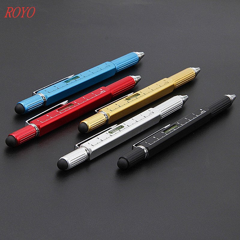 Promotional 5 In 1 Multifunction Tool Pen Screwdriver Level Touch Stylus Screen Pen Ballpoint Metal Pen With Custom Logo