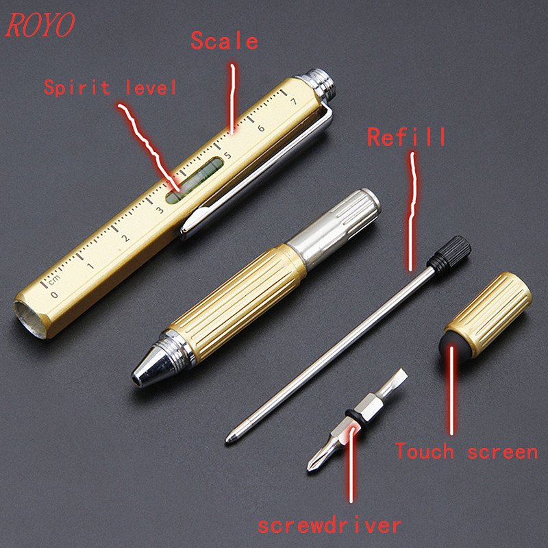 Promotional 5 In 1 Multifunction Tool Pen Screwdriver Level Touch Stylus Screen Pen Ballpoint Metal Pen With Custom Logo