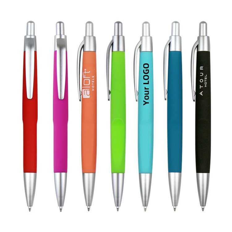 Promotional cheap customized hotel printed logo gift ballpoint with click button for adversting hotel company