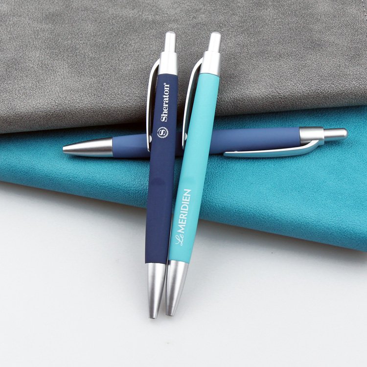 Promotional cheap customized hotel printed logo gift ballpoint with click button for adversting hotel company