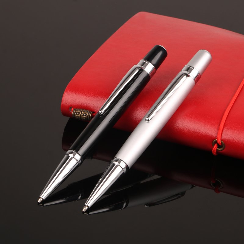 Stationary Supplies Short Ballpoint Pen Cute Custom Logo Black Silver Metal Ball Pen for Kids