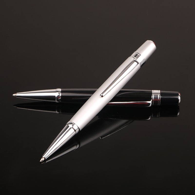 Stationary Supplies Short Ballpoint Pen Cute Custom Logo Black Silver Metal Ball Pen for Kids