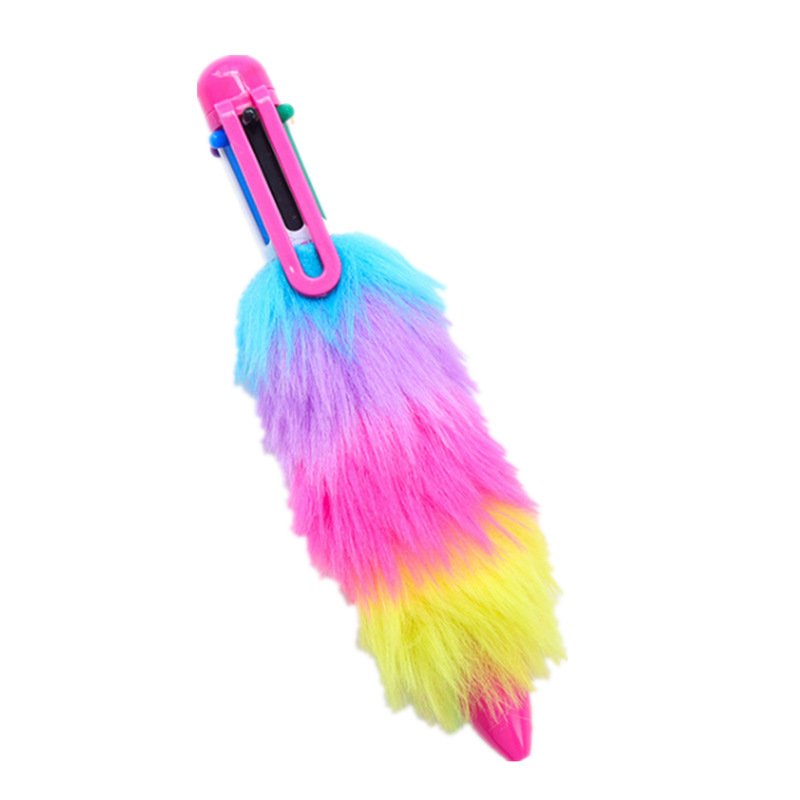 Kawaii Stationery Gift Cute Colorful Plush Ballpoint Pen 6 Colors In 1 Multicolor Plastic Retractable Ball Pen