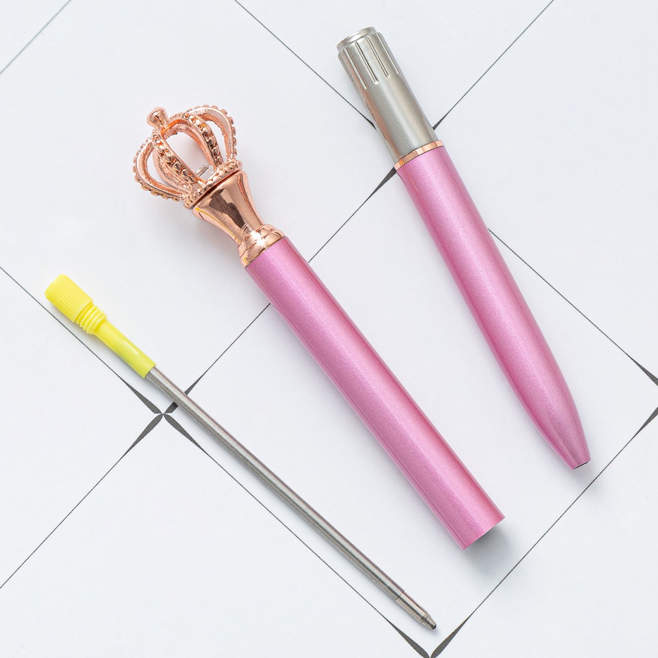 New Women's Fashion Crown Metal Ballpoint Pen Cartoon Cute Girl Crown Pen Printed Logo