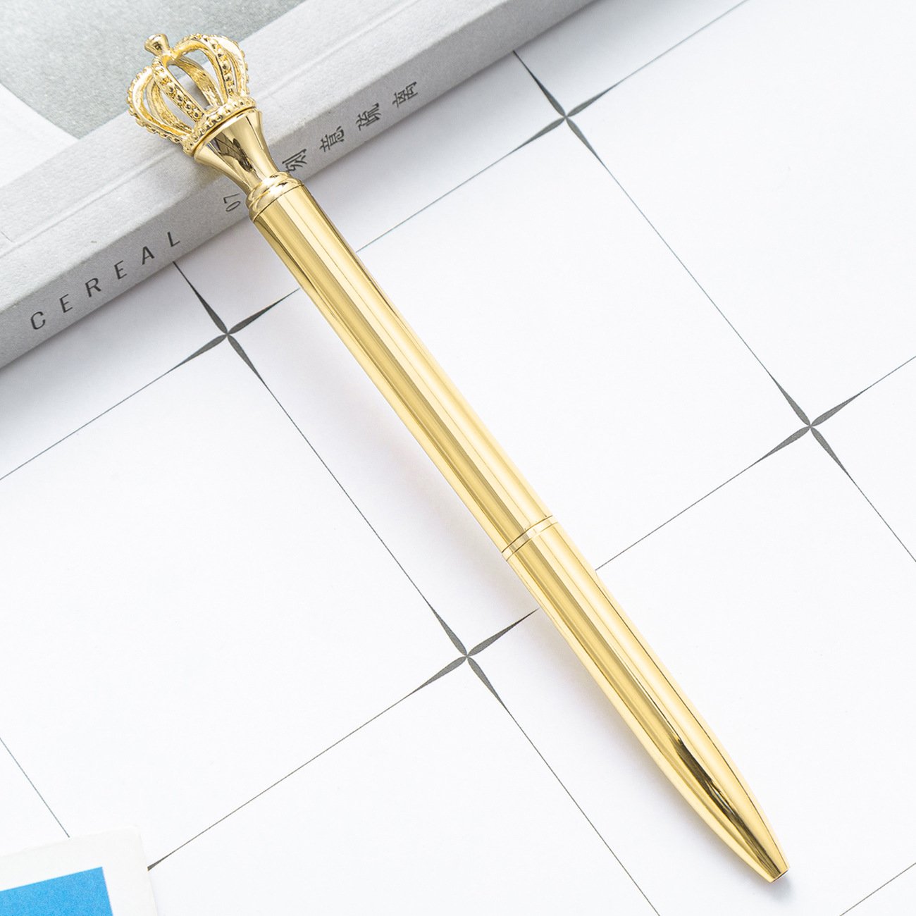 New Women's Fashion Crown Metal Ballpoint Pen Cartoon Cute Girl Crown Pen Printed Logo