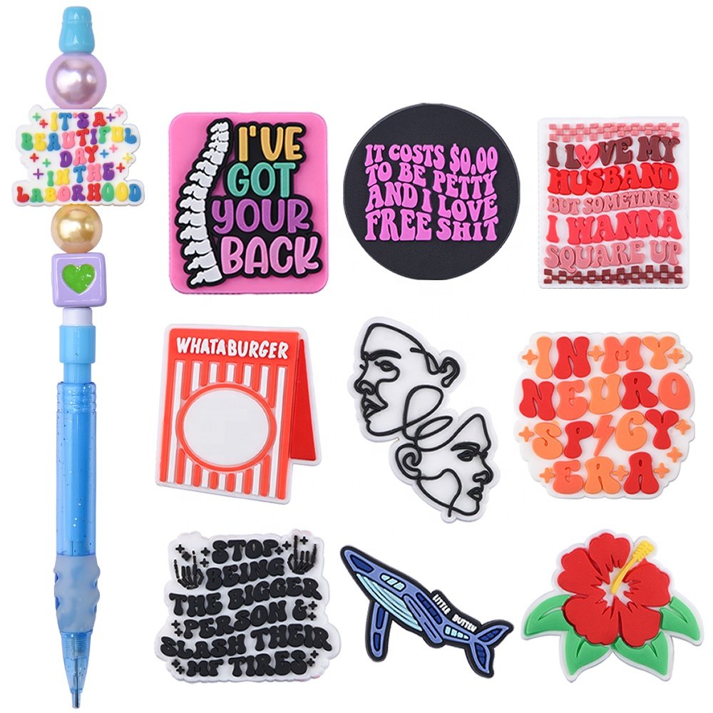 cartoon silicone Bead Pens Decorative mermaid bead Pens Gift diy Charms Ballpoint Pens