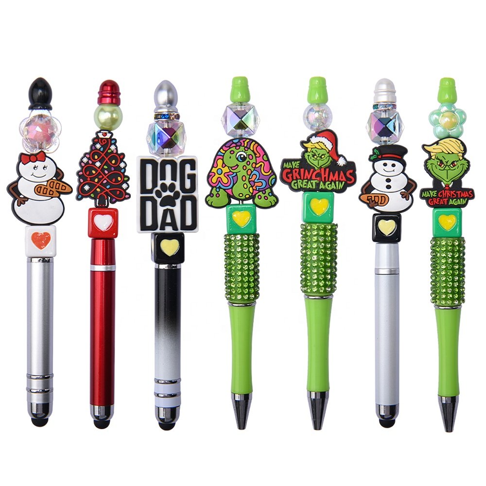 cartoon silicone Bead Pens Decorative mermaid bead Pens Gift diy Charms Ballpoint Pens