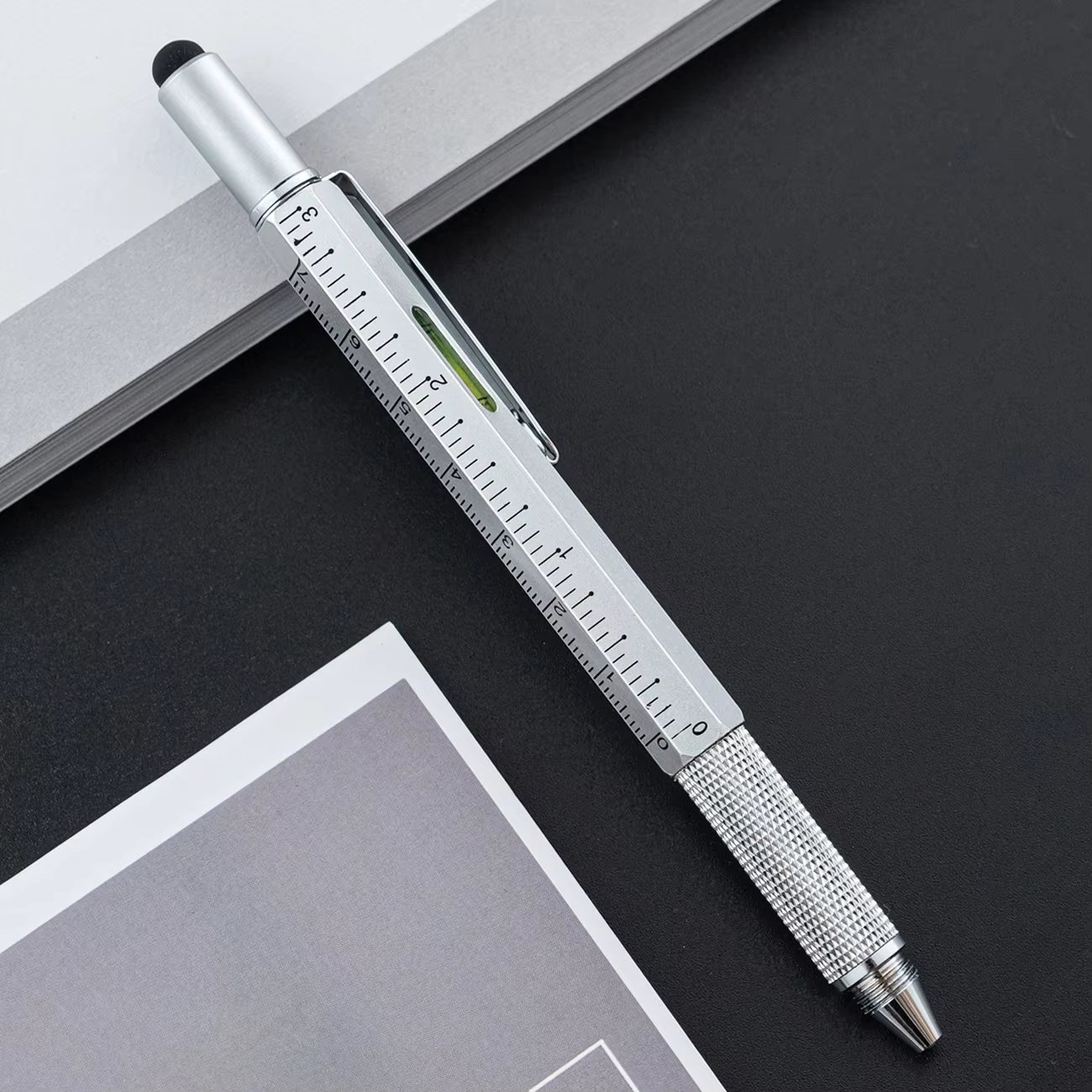 Online Multi-function 6 in 1 Tool Metal flat cross Phillips double head Screwdriver Level Scale Ruler Touch Screen Ballpoint Pen