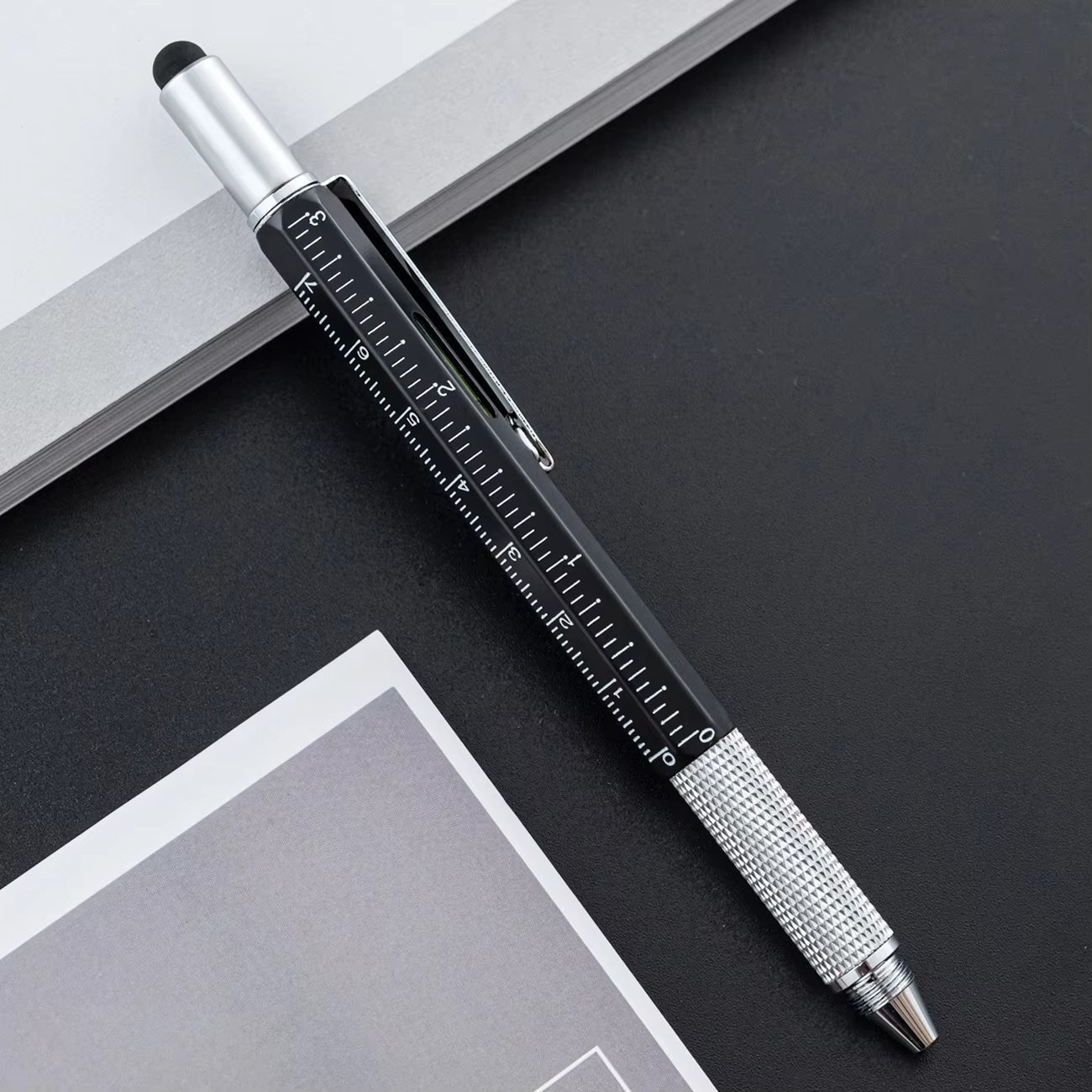 Online Multi-function 6 in 1 Tool Metal flat cross Phillips double head Screwdriver Level Scale Ruler Touch Screen Ballpoint Pen